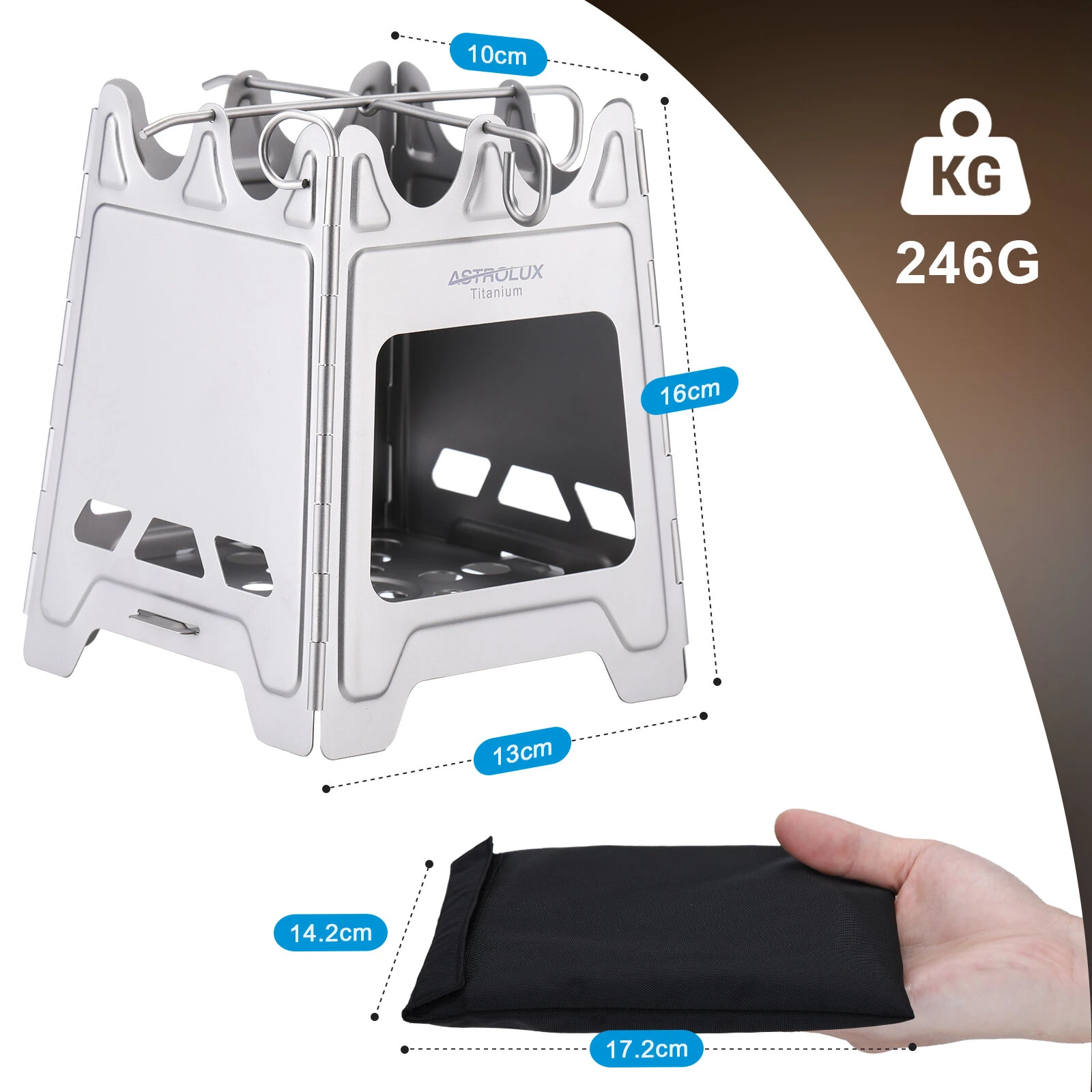 (image for) Astrolux&reg; Ti-BS1 Titanium Backpacking Stoves Titanium Camping Stove Folding Wood Burning Stove Pocket Stove Portable Lightweight Backpacking Stove for Outdoor Camping Hiking Backpacking P