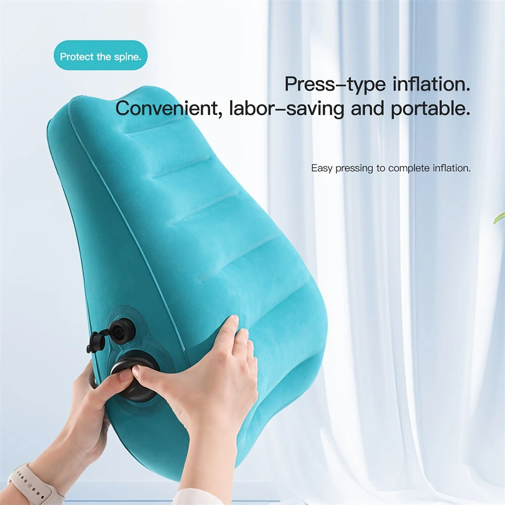 (image for) IPRee Ergonomic Inflatable Lumbar Support Pillow, Press Type Cushion, Enhances Back Comfort During Long-distance Flights Trains & Office Use