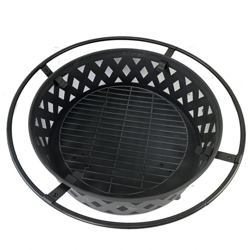 (image for) [USA Direct] 32 inch Round Crossweave Wood Burning Fire Pit Stove Firepit Heater with Poker for Outdoor Camping Patio Deck Backyard, 8011